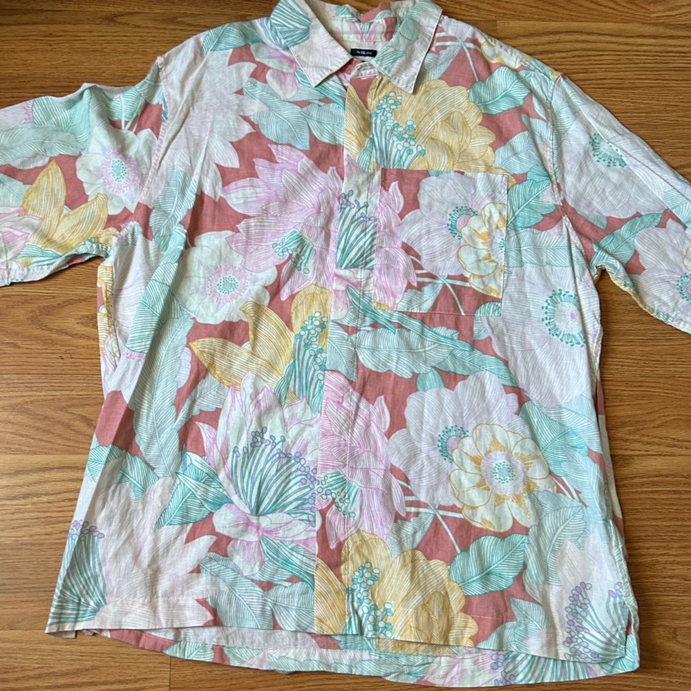 GAP the big shirt Sz xl Tropical floral Print Shirt linen cotton blend